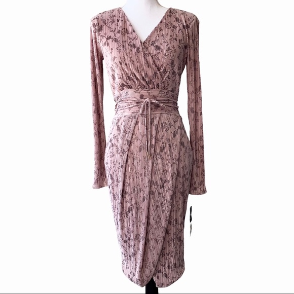 RACHEL ROY SILVIA PINK PLEATED FAUX WRAP MIDI DRESS NWT - Picture 15 of 16